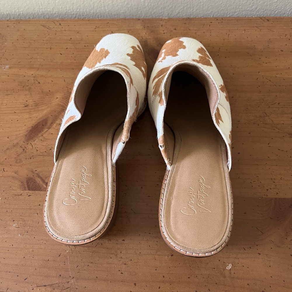 Women's‎ Slip On Mules Cowhide Cowgirl Cow Fur Heel 8 Boho Western Bohemian Boot - Picture 3 of 8